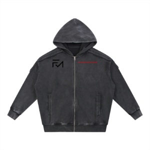 Snow Washed Tape Raw Edge Zip Hoodie